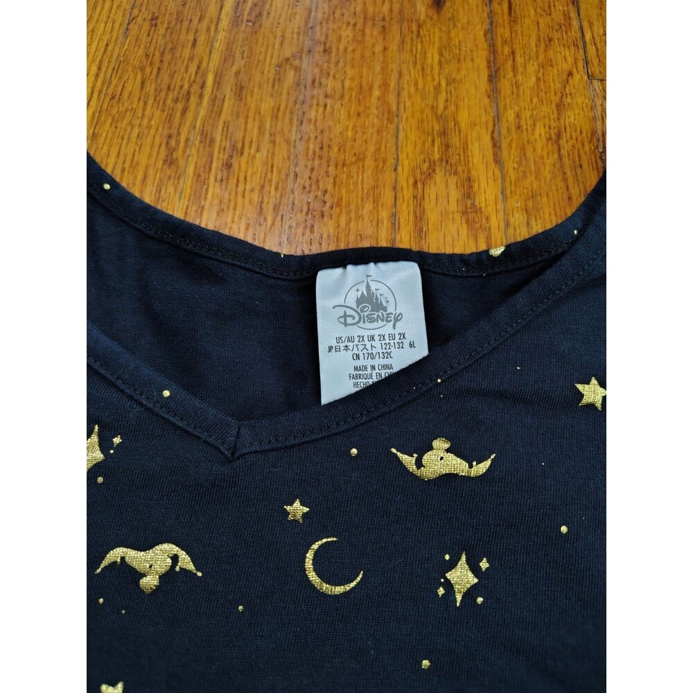 Disney Aladdin Magic Carpet Sz 2X flutter sleeves graphic tee Blouse Black Gold - Picture 2 of 7